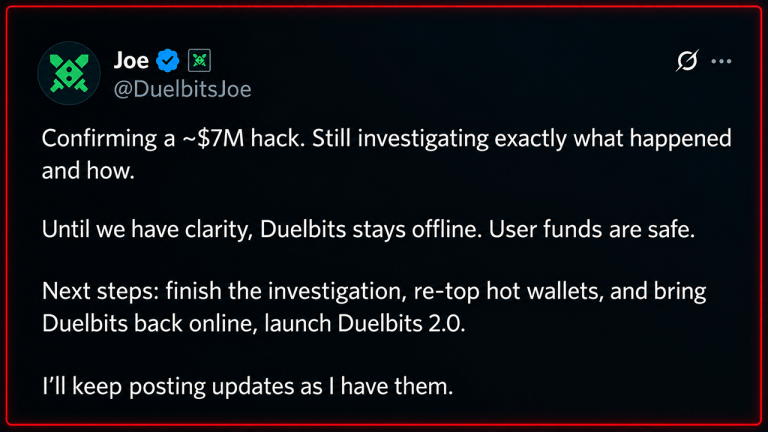 Duelbits Taken Offline After $7 Million Cryptocurrency Hack